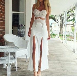 Hello Molly white lace double slit maxi dress.